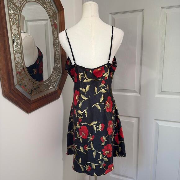 VTG Y2K Opulence Black & Red Rose Floral Romantic Grunge Mini Slip Dress L/M - Picture 4 of 7